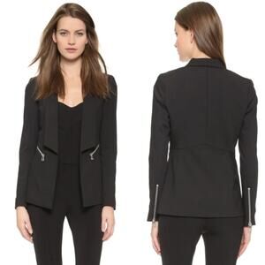 Veronica Beard Black Textured Tailored Exposed Zipper Jacket Blazer Size 2